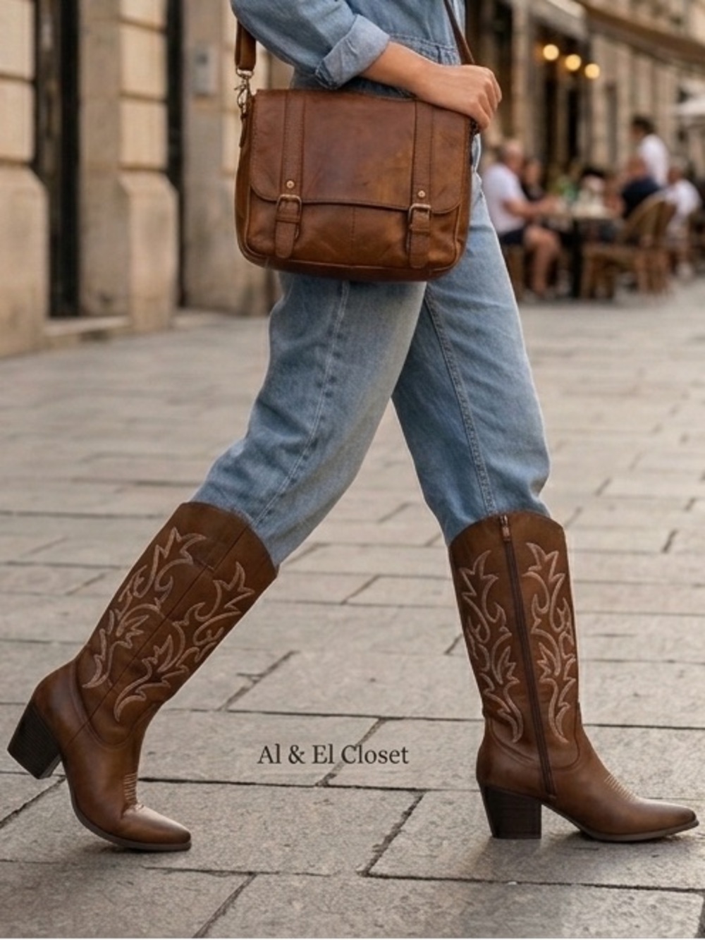POP Barry Brown Western Tall Boots Embroidered Side Zip Cowboy Boots Women’s 9